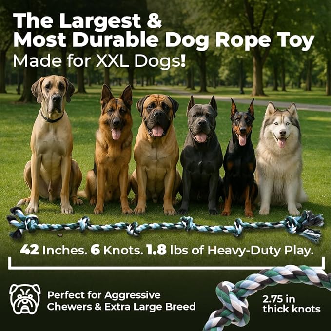 Giant Dog Rope Toys for Extra Large Dogs - 42 Inch, 6 Knot Tough Rope Chew Toys for Large Dogs - Benefits Non-Profit Animal Rescue - Indestructible Dog Toy for Aggressive Chewers