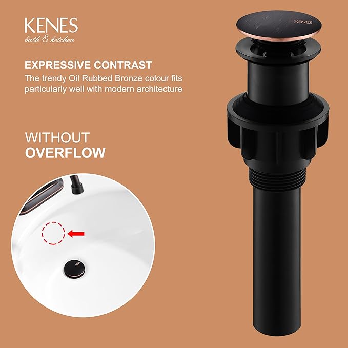 KENES Oil Rubbed Bronze Bathroom Vessel Pop Up Sink Drain, Vanity Faucet Sink Drain Stopper, Sink Drain Assembly Without Overflow Anti Clog Pop Up Drain