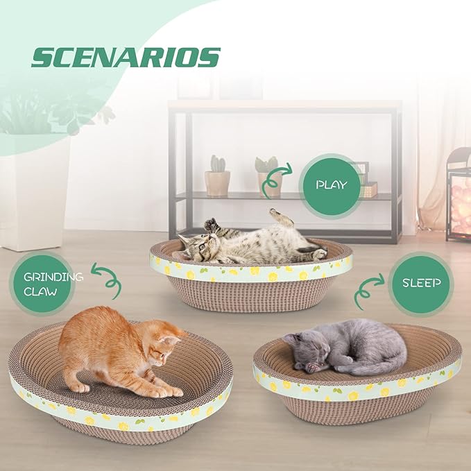 Oval Cat Scratcher Cardboard Couch Bed, Corrugated Cat Scratching Pad for Indoor Cats, Durable Cat Scratch Box Lounger for Furniture Protector (17.3 x 13.6 x 4.5 Inch)