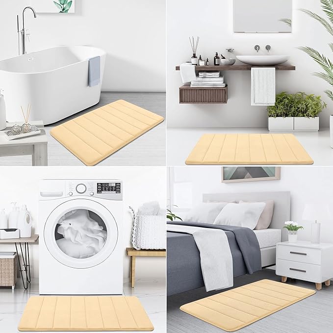 Buganda Memory Foam Bath Mat, 47" x 20", Ultra Soft and Non-Slip Bathroom Rugs, Water Absorbent and Machine Washable Bath Rug Runner for Bathroom, Shower, and Tub, Gold