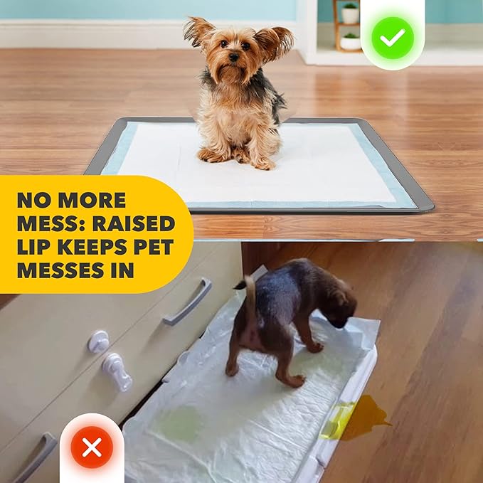 Skywin TidyFriend 2 Pack Dog Pee Pad Holder Tray - Fits Up to 24” x 24” Pee Pad Holder for Dogs - Stable Grip, Raised Edges, Quick-Wipe Silicone Surface Dog Pad Holder for Indoor (Dark Grey)