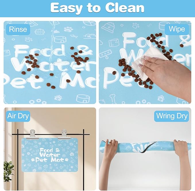 Pet Feeding Mat,Dog Cat Mat for Food and Water,Dog Bowl Waterproof Placemat with Rubber Backing,Absorbent Quick Dry Water Dispenser Mat for Pet（Blue 16"×24"）