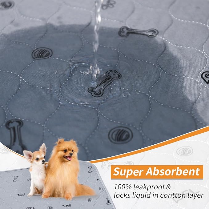 Washable Pee Pads for Dogs, 4 Pack Puppy Pads Washable with Non Slip Bottom,Absorbent Reusable Whelping Pads Dog Mats for Floor Protector, Couch Cover, Crate, Puppy Training 24x36