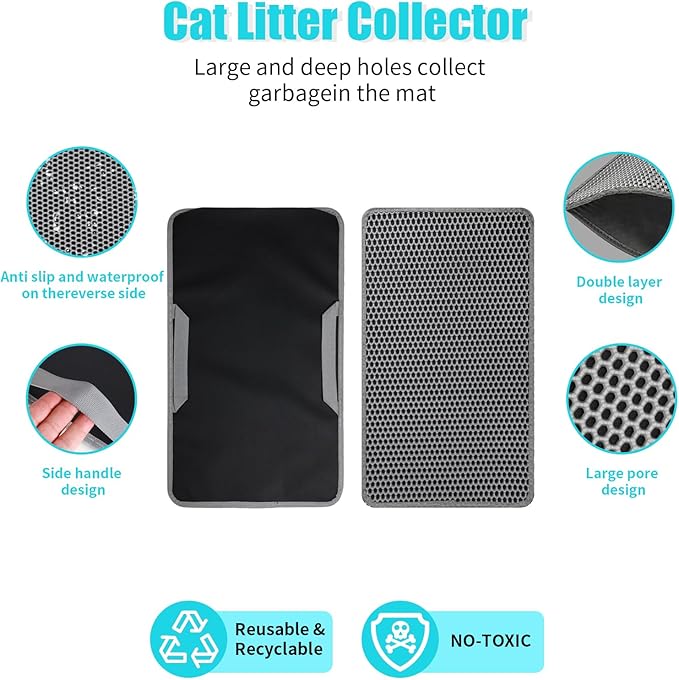Cat Litter Mat, Kitty Litter Collector, Double Layered Honeycomb Design Waterproof, Anti Urine, Anti Slip, Easy to Clean, Limit Garbage (30"x24", Grey)