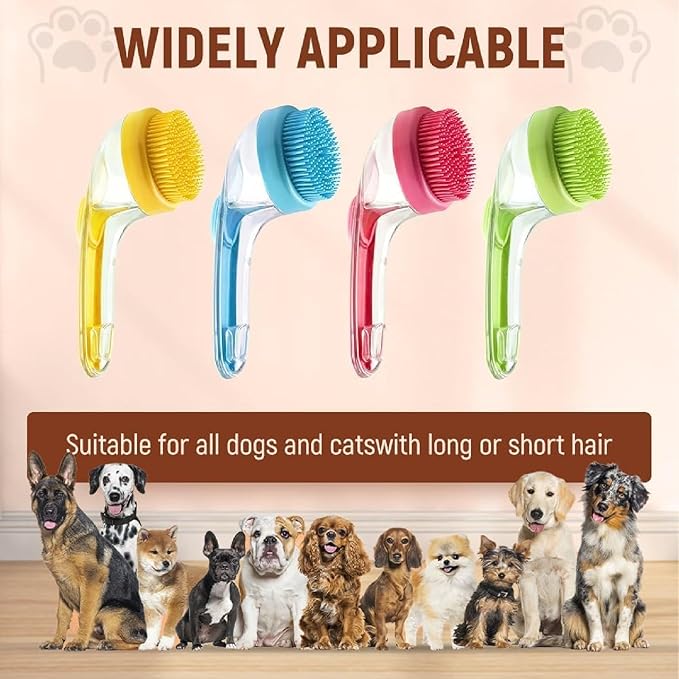 Dog Bath Brush, 2 in 1 Pet Grooming Bath Massage Brush with Soap and Shampoo Dispenser Soft Silicone Bristle Dog Scrubber for Long Short Haired Dogs Cats Shower-Yellow