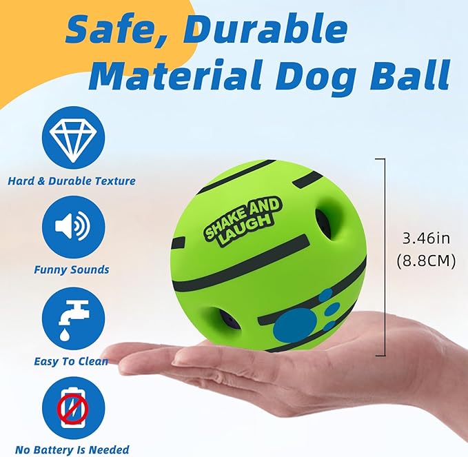 SHAKE AND LAUGH Dog Toys Ball, Interactive Dog Ball, Shaking with Gibbering Sound, for Training & Herding, M, 3.46 in (8.8 cm)