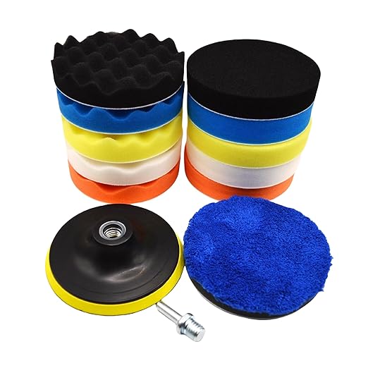 BLINGOBLING 12Pcs 3inch Foam Buffing Polishing Pads Kit, with Coral Fleece Pad, Backing Plate, M10 Drill Adapter, Car Buffing Kit for Car Polishing, Waxing, Sealing Glaze (12Pcs-3inch)
