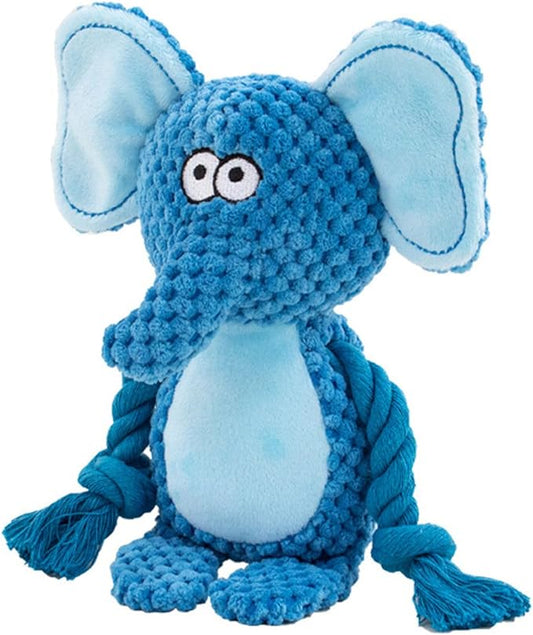 TONYFY Dog Toys, Dog Squeaker Toys with Crinkle Paper, Stuffed Animal Dog Plush Chewing Toy, Cotton Rope Interactive Toys for Puppy, Small, Middle Dogs (Blue Elephant)