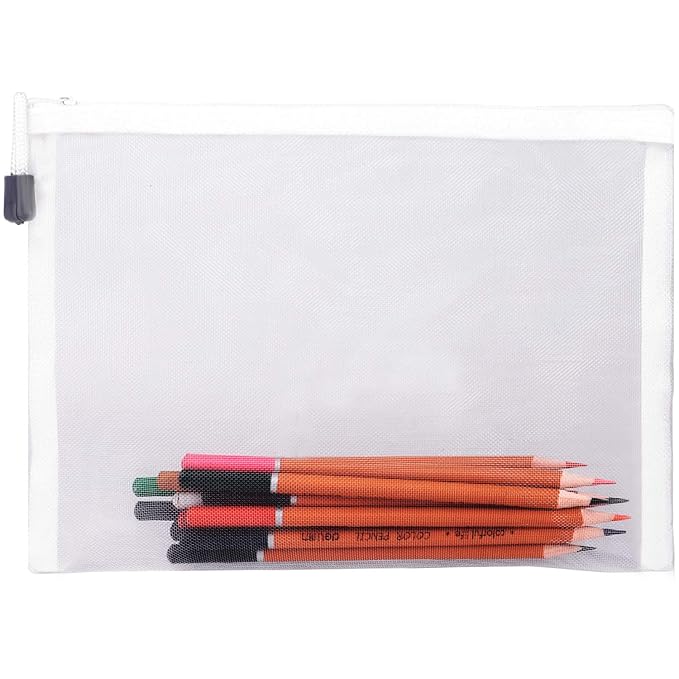 20 Pieces Mesh Bags Mesh Zipper Pouch Makeup Cosmetic Bag Pencil Pouch, 9.5 x 7.1 inches (White)