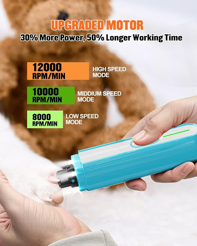 Super Powerful Dog Nail Trimmers and Dog Nail Clippers Combo, Ultra Quiet, 3 Speeds, 4 Bright Lights, with Travel Lock, for Small, Meddium and Large Dogs, Cats and Small Animals