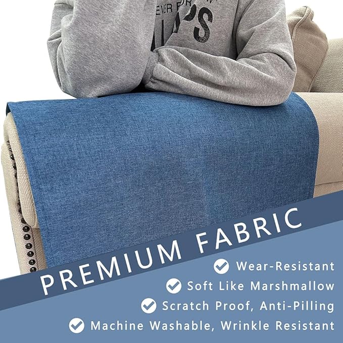 NOYOURS Couch Arm Covers, Anti-Slip Sofa Armrest Cover for Recliner, 2pc Washable Sofa Arm Covers, Dogs Cats Pet Scratch Proof Couch Arm Protectors, Blue, 24x28inch