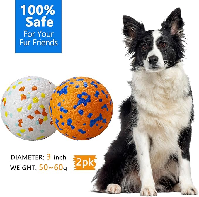 POUPUA 2-Pack Super Bouncy Dog Balls — Lightweight & Safe (Won’t Hurt Dogs), Indestructible Tennis Balls for Aggressive Chewers, Durable Floating Fetch Toys for Medium & Large Dogs