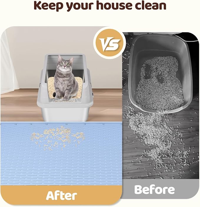 Bartuke Cat Litter Mat, XXL Extra Large 50" x 35" Silicone Mat Litter Trapping Mat for Scatter Control, Soft on Kitty Paws, Easy to Clean (Blue)