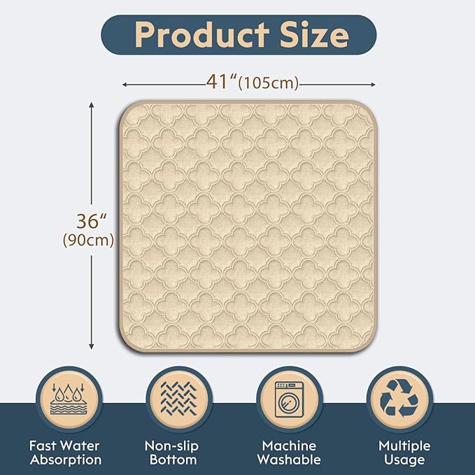 Washable Pee Pads for Dogs - 2 Pack Reusable Waterproof Puppy Training Pads, Super Absorbent with Dog Paw Shape Non-Slip Backing (Cream, 36" X 41" - 2 Pack)