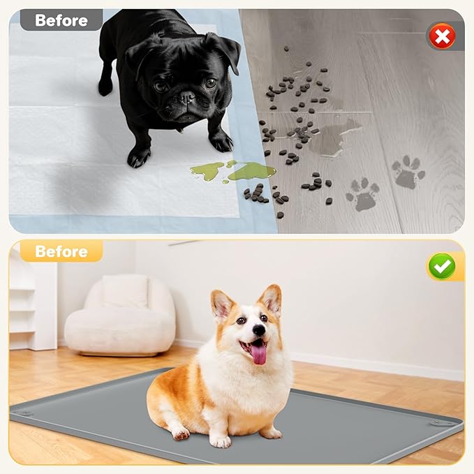 Aisslro Pet Feeding Mat, 31”x21” Absorbent Pet Placemat for Food and Water Bowl, Non-Slip Silicone, Leak-Proof Floor Protection for Quick Dry Water Dispenser Mat for Dog and Cat, Grey