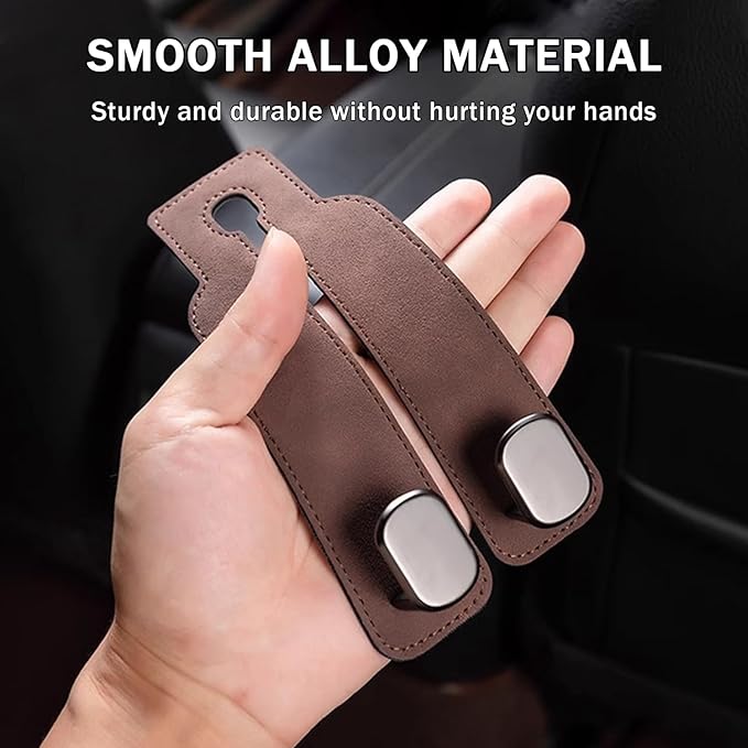 2 Pack Car Seat Back Storage Hook, Headrest Hooks for Car with Metal Hooks, Premium Suede Leather Car Headrest Hooks Universal Car Seat Hooks for Purses, Bags & Groceries(Brown)