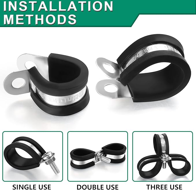 10pcs 2 Inch Stainless Steel Cable Clamps,Rubber Coated Cushioned Insulated Cable Clamp,Automotive Cable Wire Clamps,Pipe Clamps,Metal Clamp for Tube,Lines,Wire Cord Installation(Black,51mm)