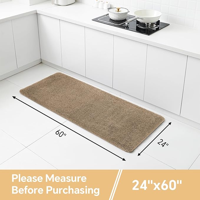 Light Brown Bathroom Rugs Runner 24"x60" - Long Large Bath Mat, Soft Non Slip Absorbent Microfiber Bathroom Rug, Washable Plush Floor Mat - Perfect for Bedside, Kitchen or Vanity Area