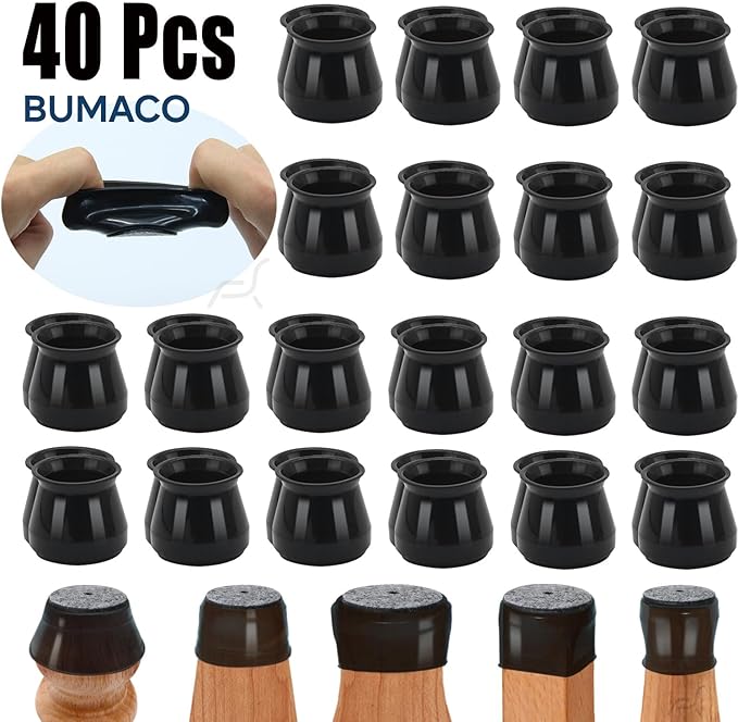 BUMACO Chair Leg Floor Protectors Chair Leg Protectors for Hardwood Floors Silicone Pads Covers to Protect Floors Black-40 Pcs Universal S (15/16" to 1-5/16")