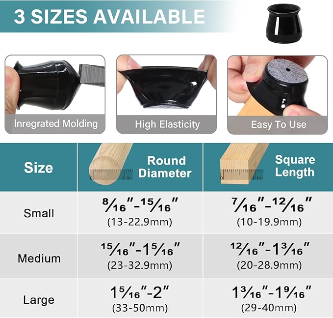 24 Pcs Chair Leg Floor Protectors Round, Silicone Felt Furniture Leg Pads Caps Covers for Hardwood Floors (Fit 1-5/16" to 2")