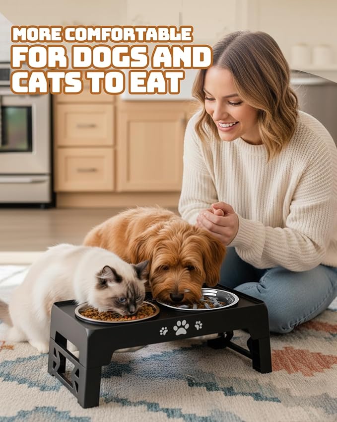 Jovrun Elevated Dog Bowls for Small Medium Large Size Dogs, Non-Slip Dog Feeder with 2 Food Water Bowls, 2-5 Heights Adjustable Raised Bowls Stand