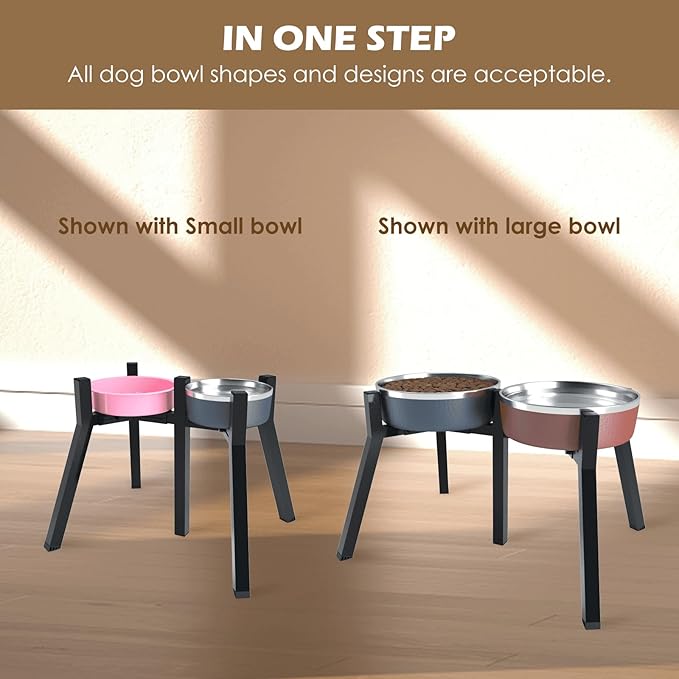 Raised Dog Bowl Stand for Large & Extra Large Dogs – 13.7" Tall Adjustable Holder Fits 7–10.6" Wide Bowls, Elevated Dog Food & Water Stand, 2-in-1 Design (Bowls Not Included)