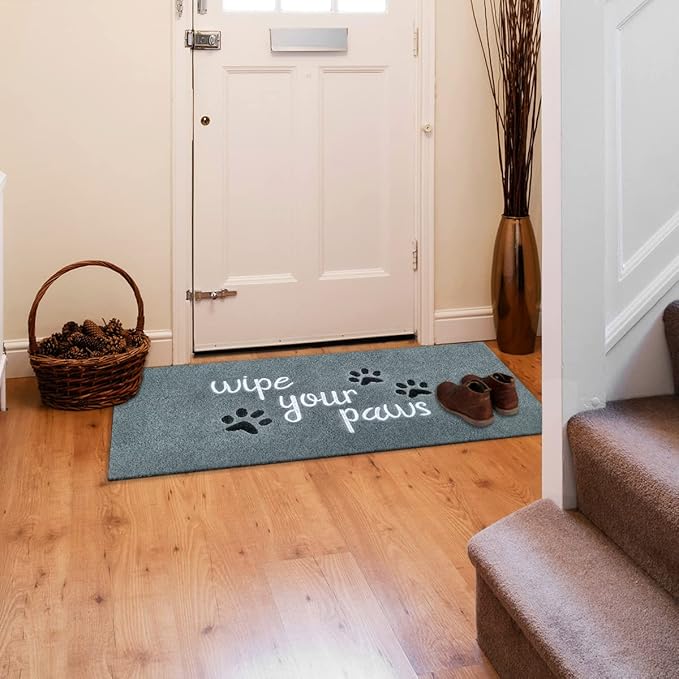 Large Welcome Mat for Front Door Home Entrance Funny Doormat Wipe Your Paws Mat Outside Door Mats for Indoor Outdoor with Non Slip Rubber, 18X47''Light Grey