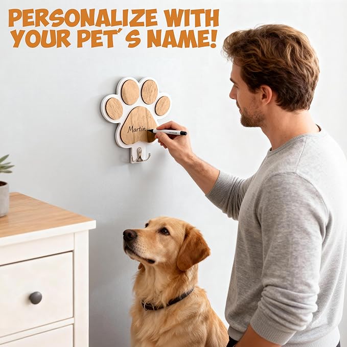 Pipigaty 2-Pack Dog Leash Holder for Wall by The Door, Paw-Shaped Leash Hooks for Wall Decorative Wall Hooks for Hanging Keychain, Coats & Towels, Gifts for Pet Lovers & Dog Owners