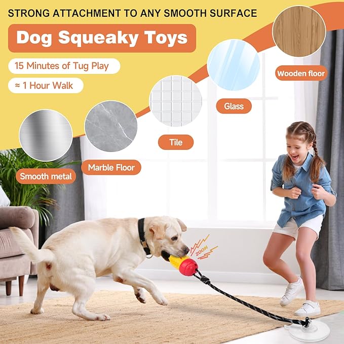 Indestructible Dog Toys-Interactive Suction Cup Tug of War Toy for Aggressive Chewers,Dog Puzzle & Enrichment Toys to Keep Dogs Busy,Red Yellow