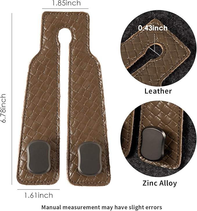 KINIVA 4 Pack Car Seat Hooks for Headrest, PU Leather Purse Hook Holder - Double Hook Design for Bags, Phones, Groceries, Car Back Seat Storage Accessories (07-Khaki 4 Pcs)