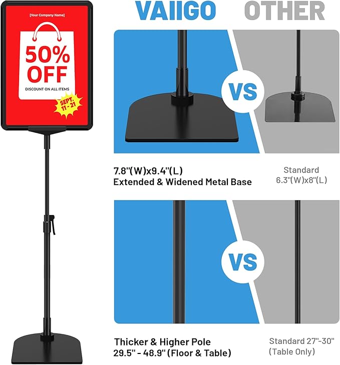 Sign Holder Stand A4, Adjustable Poster Stand for Table Top & Floor, Signage Display Stands, Floor Standing Sign Holder for Advertisement, Tradeshow, Store, Business, 2 Pack