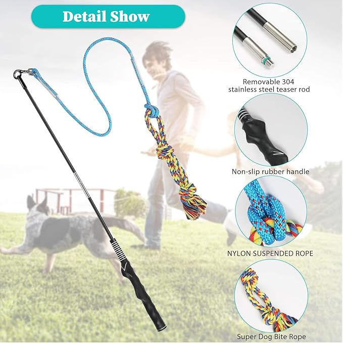 Flirt Pole for Dogs Pet Teaser Wand Outdoor Interactive Pet Dog Flirt Pole Training Exercise Rope Toy for Small Medium Large Dogs Cats