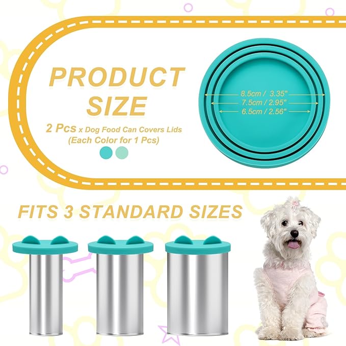 Cat Food Can Covers Lids, Dog Food Can Lids with Cute Pet Ears Shaped Silicone Toppers One Fit 3 Standard Sizes,(Forest Green/Mint Green, 2Pcs),Intended for Dog/Cat/Pet Food Cans