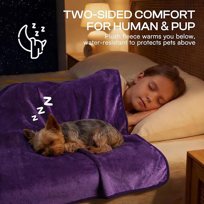 Luciphia Waterproof Blanket for Dog Washable Reversible Sherpa Fleece Throw Blanket for Bed Couch Soft Liquid Pee Proof Furniture Cover Protector for Small Medium Large Pet Cat Purple 35" x 25"