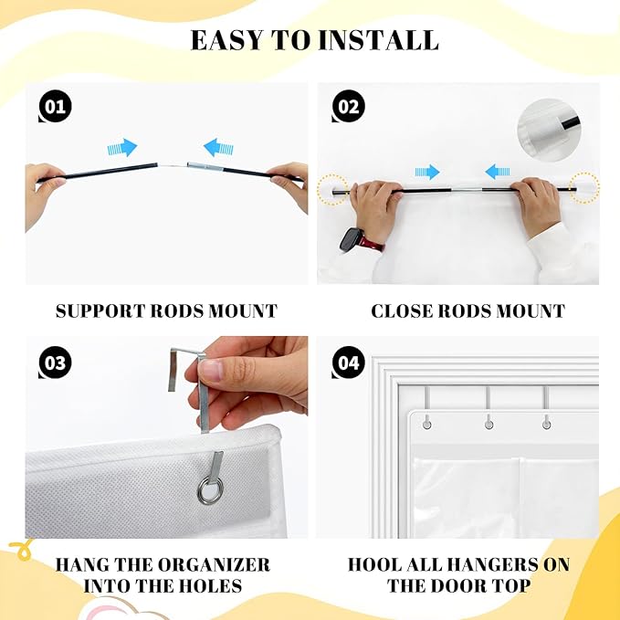 Over The Door Organizer with 9 Large Pockets Capacity Door Hanging Organizer for Bedroom, Bathroom, Pantry, Nursery Storage, White