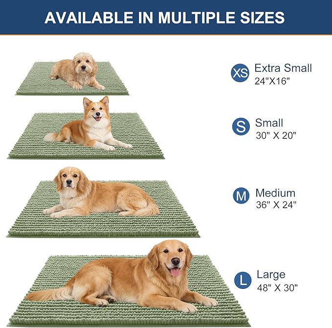 OLANLY Dog Door Mat for Muddy Paws 70x46, Ultra Absorbent Chenille Mud Doormat, Non-Slip Washable and Dirt Trapping Doormat for Indoor Entryway, Quick-Dry Indoor Pet Bed Mats for Dogs, Sage Green