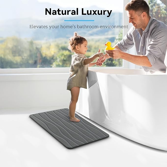 Bath Stone Mat, Fast-Absorbing, Quick-Dry, and Non-Slip Bathroom Mat, Inspired Diatomaceous Earth Bath Mat, Charcoal Gray-River