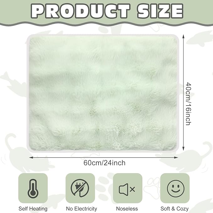 3 Pack Green Self Warming Cat Bed Indoor 16''x24'' Self Heating Cat Mat Ultra Soft Thermal Kitten Bed Heated Pet Dog Pad Washable Removable for Outdoor Use Non Slip Reflect Body Heat