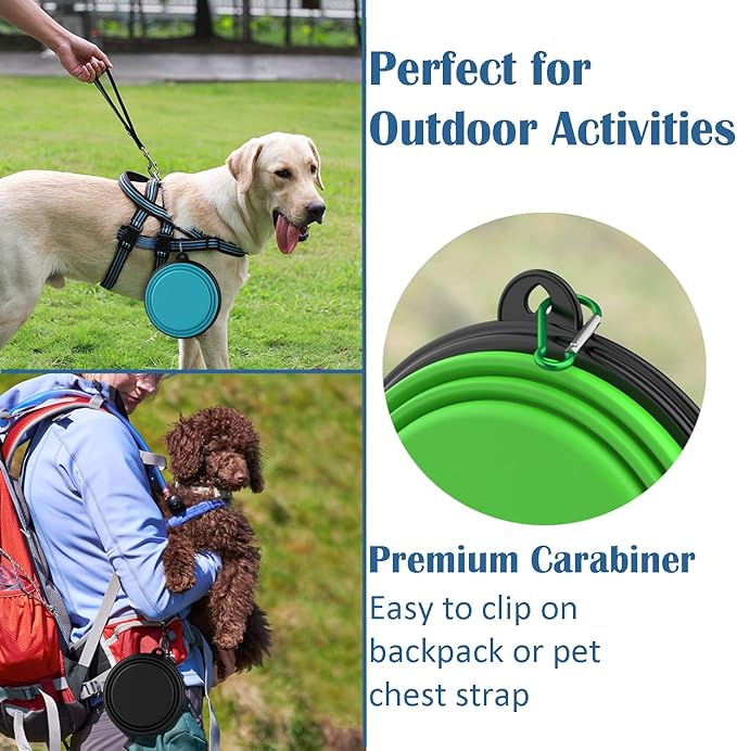 Takfox Collapsible Dog Bowls [2 Pack] 34 oz, Travel Dog Bowls, Pet Bowl Portable Foldable Water Food Feeding Dishes with Carabiner Clip for Traveling Hiking Walking-Green & Blue