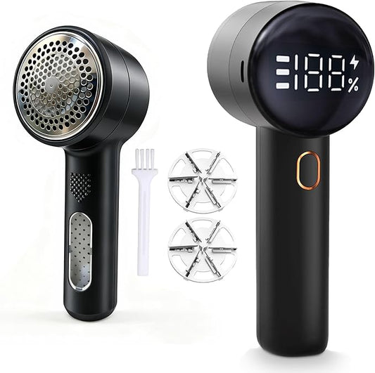 Fabric Shaver, Electric Lint Remover Rechargeable with 2 Replaceable Blades, 3 Speeds, Digital LED Display to Remove Pilling for Clothes, Furniture, Sweater, Couch, Blanket (Black)
