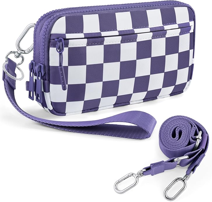 Checkered WristleWallets for Women, RFID Wallet Crossbody with 4 Zippers, Credit Card Holder Cell Phone Organizer