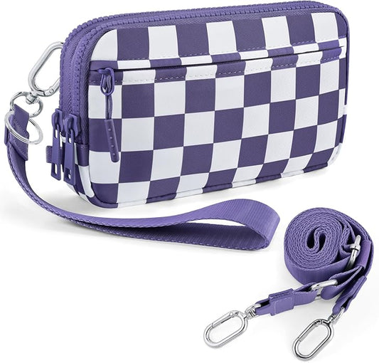 Checkered WristleWallets for Women, RFID Wallet Crossbody with 4 Zippers, Credit Card Holder Cell Phone Organizer