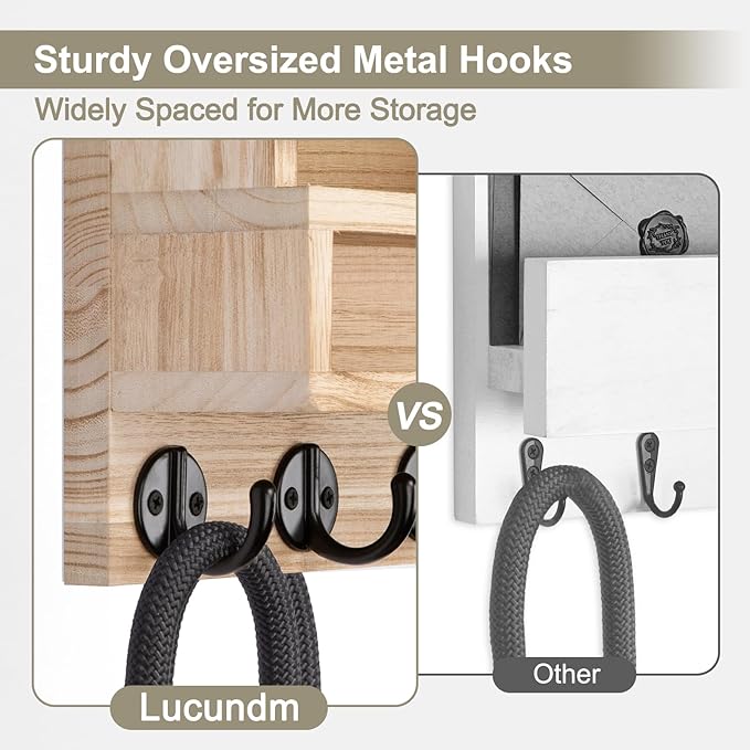 Lucundm Key and Mail Holder Wall Mount, Key Hanger with Long Storage Box and Key Hooks for Coat, Dog Leash, Home Decor Rack, House Accessories, Entry Way Organizer