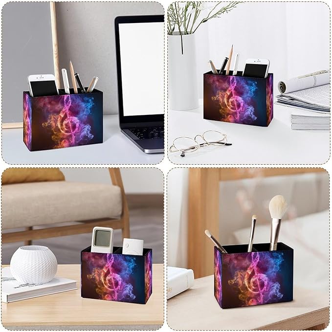 Famame Colorful Music Note Clef Pencil Holder for Desk, Leather Desktop Container Pen Cup Storage Study Table Pen Organizer Makeup Brush Holder for Classroom Office Home