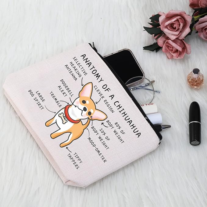 G2TUP Anatomy of a Chihuahua Makeup Bag - Chihuahua Mom Cosmetics Travel Pouch - Dog Pet Lover Gift (White)