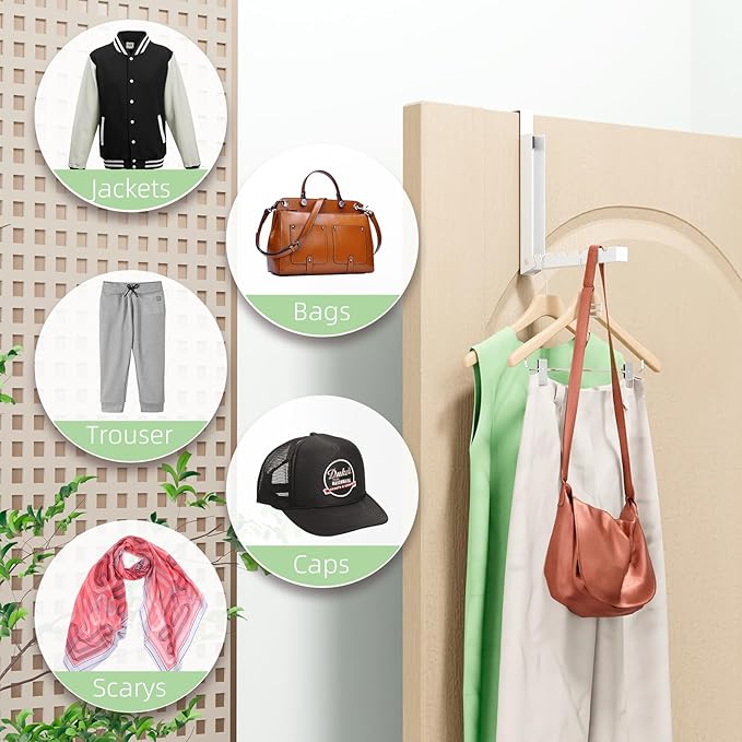 2 Pack Over The Door Hanger, Folding Over The Door Drying Rack for Laundry, Over The Door Clothes Hanger, Door Hanger for Clothing, Over The Door Hooks, Door Clothes Drying Rack,Portable,White