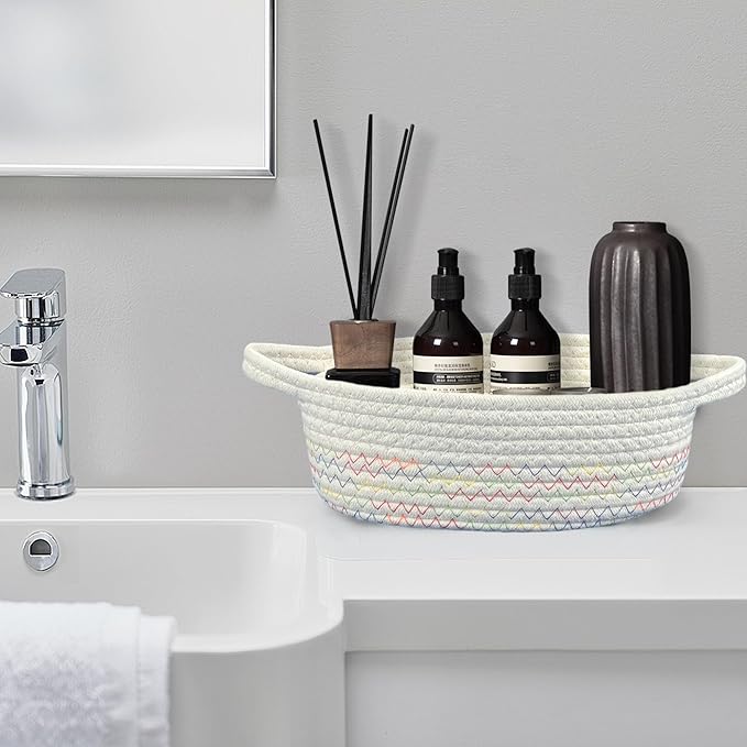 5-Piece Woven Rope Storage Basket Set - Sturdy Cotton Organizer Bins for Shelves, Pantry, Bathroom, Nursery & Bedroom Decor (MUTIL)