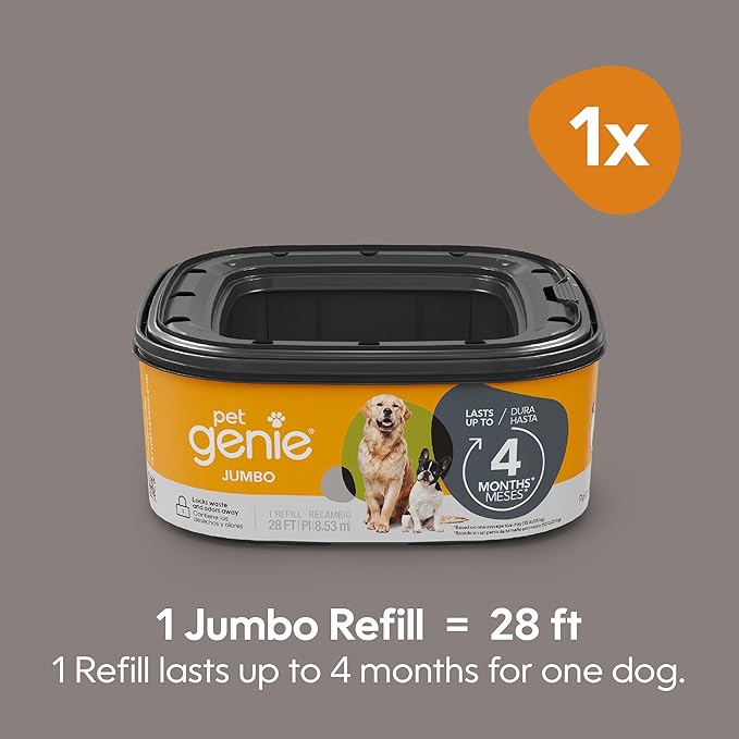 Pet Genie – Jumbo refill – Up to 4 months of supply - Ultimate odor control dog poop bags,(Pack of 6)