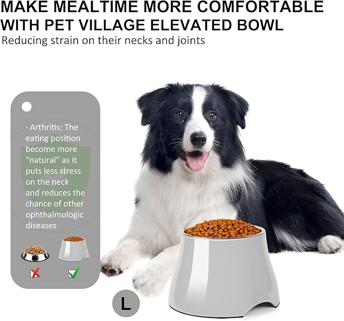 Dog Bowls,Cone Friendly Non Slip Single Dog Bowl with Stainless Steel Inner, Raised Bowls for Small and Medium Dogs Spaniel Dogs Long Ear, High Capacity, L/3 Cups Gray