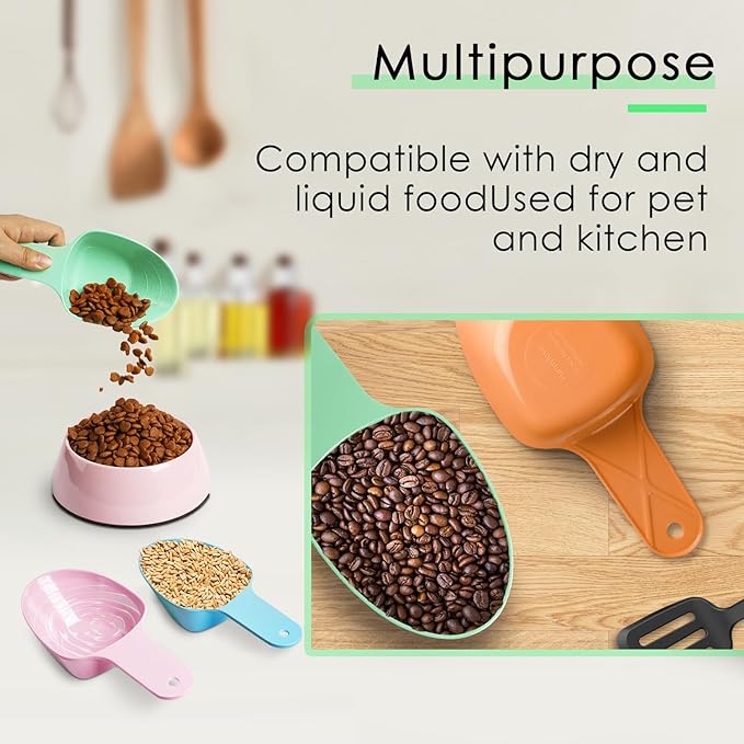 FURMYLOVE Dog Food Scoop-Melamine Pet Food Measuring Cup - 1 Cup 1/2 Cup 1/4 Cup Dog Cat Bird and Rabbit Food Feeding Scoop Dishwasher Safe -Green